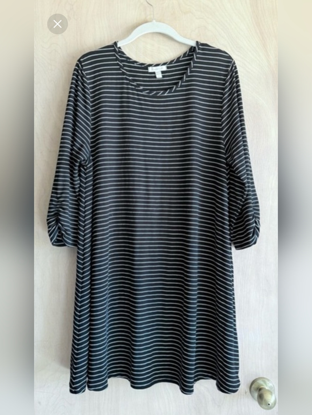 Garnet Hill Black White Striped Knit Dress 3/4 Sleeve Women’s XL
